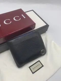 グッチ　シマレザー　ドリアン　二つ折り財布　ブラック　金具　P55