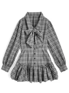 美品‼️ GRL リボン付き2Wayチェック柄バルーンミニワンピース ta286a