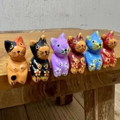 バリ猫7匹組G 猫の木彫り人形 バリ雑貨 バリ島 アジアン雑貨 バリネコ