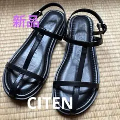 新品　CITEN Tストラップサンダル ブラック　Ｌのサムネイル