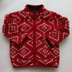 赤いフリースアウター 幾何学模様