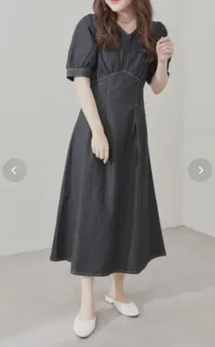 OLIVE des OLIVE ウエストタックデニムワンピース ブラック