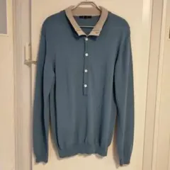 値下げしました。INED HOMME 青とベージュのニットポロセーター