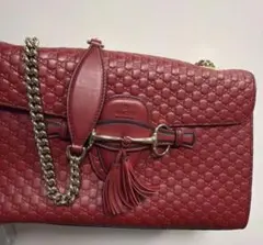 GUCCI エミリー チェーンショルダーバッグ エナメル GGシマ ピンク 