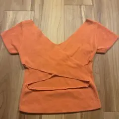 オレンジ Vネック 半袖ニット