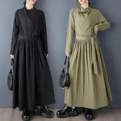 新品 大きいサイズ 春 秋冬 黒 プリーツ ロングワンピース ゆったりy6