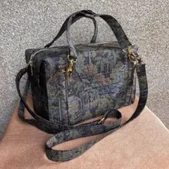 大島紬　正絹　リメイク　ミニボストンバッグ　ショルダーバッグ