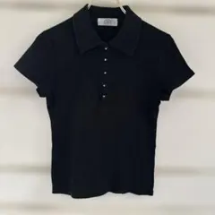 美品　ジェイプレス　半袖　リブポロシャツビーズ装飾ボタン　黒　カットソーのサムネイル