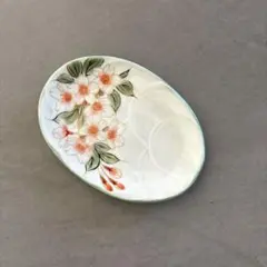 《ほぼ新品》美品【陶葊】京焼　清水焼　白掛彩草花　色絵付け　皿　桜　陶あん