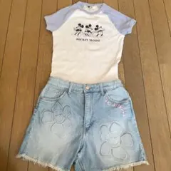 H&M 上下セット　ミッキーマウス Tシャツ&ニコちゃんショートパンツ