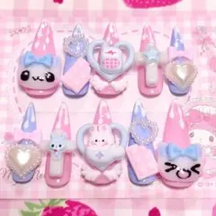 ネイルチップ 平成女児 地雷系 量産型 天使界隈 水色ピンク ねこ チョコ