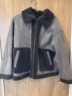 グレー ムートンコート ジッパー付き