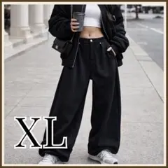 韓国ストリート ユニセックス バギースウェットパンツ Y2K ブラック　 XL