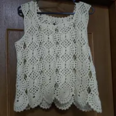 手編みベストニット　ラメベージュ