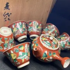 煎茶器セット　九谷松寿堂　京焼木米　木米赤　唐子 煎茶器セット 九谷松寿堂 京焼木米 木米赤 唐子 - メルカリ