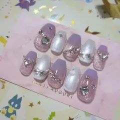 ジェルネイルチップ　ピンク✕紫✕パールホワイト　グラデーション　マグネット