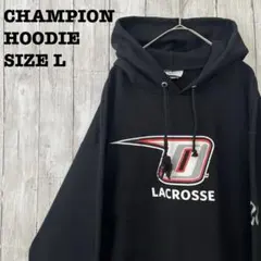 アメリカ古着　チャンピオン　ラクロスプリントスエットパーカー　サイズL黒ブラック