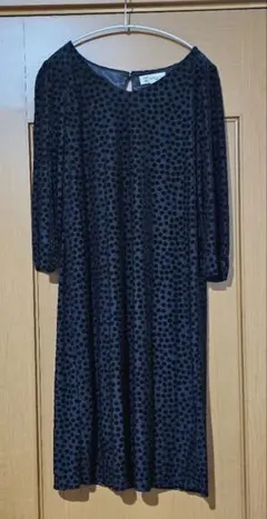 MKミッシェルクラン ドット柄 七分袖 ワンピース 上品 きれいめ 黒