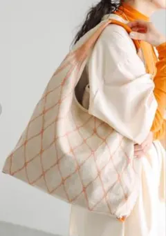 イアパピヨネ コットンリネンドローイングバッグ 大容量 トートバッグ