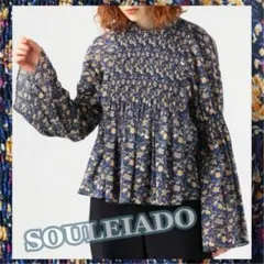 SOULEIADO コットンプリントシャーリングブラウス フラワー 花 ブルー