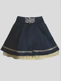 アクシーズファムaxes femme 裾チュールレース フレアスカート M 紺