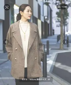 未使用☆グローバルワーク☆軽やかストレッチ襟2WAYミドルコート Lサイズ