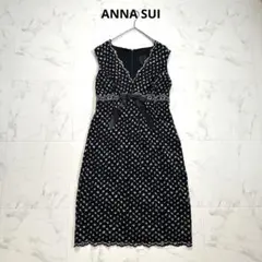 ANNA SUI　USA製　ノースリーブワンピース　レース　リボン　ブラックのサムネイル