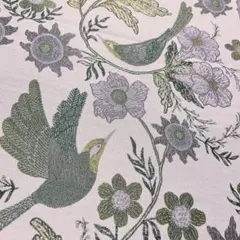 【VALLILA】ジャガード織グリーン系鳥デザインカーテン生地はぎれ