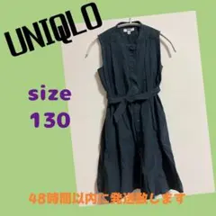 UNIQLO　ユニクロ　ガールズワンピース　size130　 リボン付きネイビー