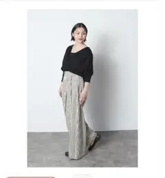 MERI 美品 サッカー生地ストライプ ワイドパンツ ブラック