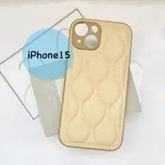 未使用 iPhone15ケース キルティング ベージュ