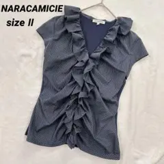 NARACAMICIE ナラカミーチェ　ストライプフリルブラウス　異素材　L