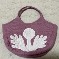 パープルトートバッグ 白い羽根刺繍