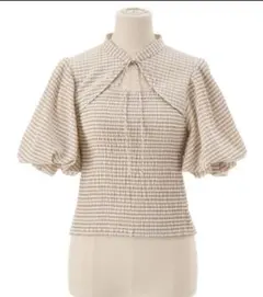COCO DEALチェック柄シャーリングパフスリーブブラウスのサムネイル