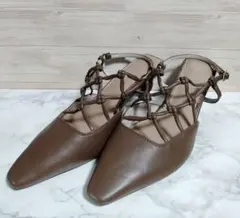 RANDA（ランダ）ソフト メッシュ編みバックストラップパンプス （BROWN）のサムネイル