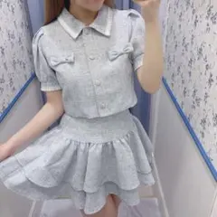 evelyn リボンツイードセットアップ アイスブルー