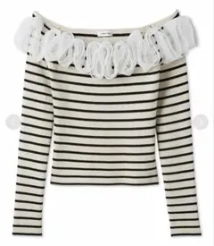 FRAY I.D フリルコンビオフショルダーリブニット ボーダー