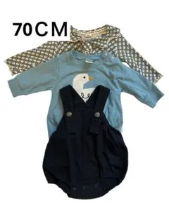 ネイビー コットン オーバーオール 服3点セット