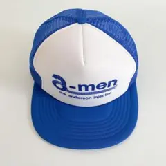 海外古着 プリント 企業 メッシュキャップ トラッカー 帽子 ブルー