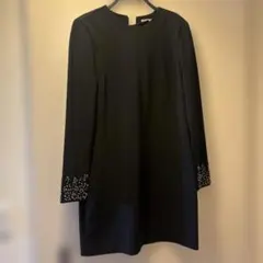 H&M 黒 ビジュー付き長袖ひざ丈ワンピース EUR 38