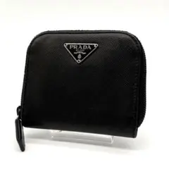 【極美品】プラダ コインケース 小銭入れ サフィアーノレザー 三角ロゴ ブラック