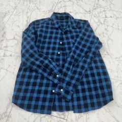 nano universe 青黒チェック 長袖　ネルシャツ