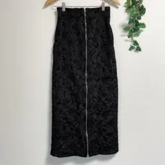 黒 ジッパー ストレッチ タイトスカート ブラック シボ 型押し