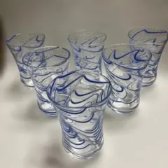 レア商品 吹きガラスコップ 6個セット 径6.8cm高10cm 木箱入り 松坂屋 