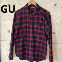 GU チェック柄 長袖シャツ 黒赤
