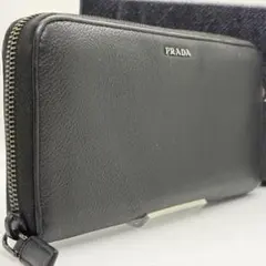 RFID搭載✨プラダ 長財布 ラウンドファスナー シボ革　バイカラー　黒　グレーのサムネイル