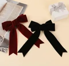 ベルベットリボンヘアピン バレッタ　ベロアリボン　韓国風　2個セット