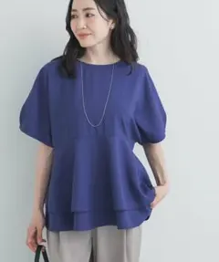 ABAHOUS ecru ネイビー フリルブラウス 半袖 新品 - メルカリ