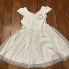 プチバトー ラメチュール フレンチスリーブワンピース 白 116cm 6ans