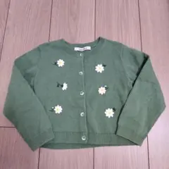 familiar カーディガン 110 グリーン 花刺繍